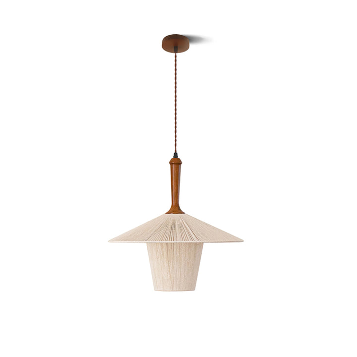 Contemporary Boho Braided Hemp Rope Cottage Shade Solid Wood 1-Light Pendant Light For Living Room