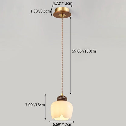 Contemporary Nordic Geometric Round Glass Shade Walnut Wood 1-Light Pendant Light For Bedroom