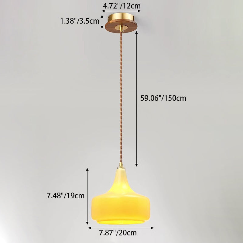 Contemporary Nordic Geometric Round Glass Shade Walnut Wood 1-Light Pendant Light For Bedroom
