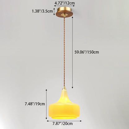 Contemporary Nordic Geometric Round Glass Shade Walnut Wood 1-Light Pendant Light For Bedroom
