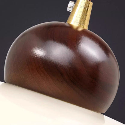 Contemporary Nordic Geometric Round Glass Shade Walnut Wood 1-Light Pendant Light For Bedroom