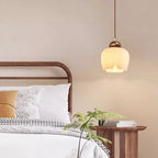 Contemporary Nordic Geometric Round Glass Shade Walnut Wood 1-Light Pendant Light For Bedroom