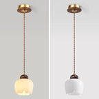 Contemporary Nordic Geometric Round Glass Shade Walnut Wood 1-Light Pendant Light For Bedroom