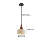 Traditional Japanese Travertine Cylinder Shade Solid Wood LED Pendant Light For Living Room