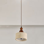 Traditional Japanese Travertine Cylinder Shade Solid Wood LED Pendant Light For Living Room