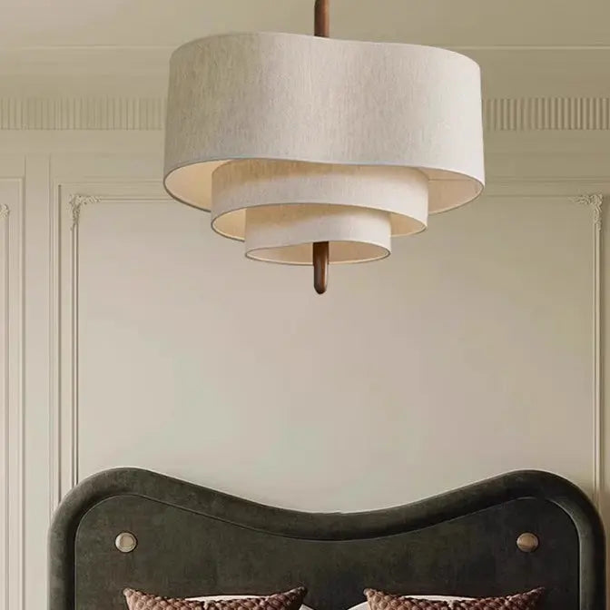 Traditional French Corrugated Fabric Shade Solid Wood 3-light Pendant Light for Living Room BulbSquare