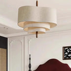 Traditional French Corrugated Fabric Shade Solid Wood 3-light Pendant Light for Living Room BulbSquare