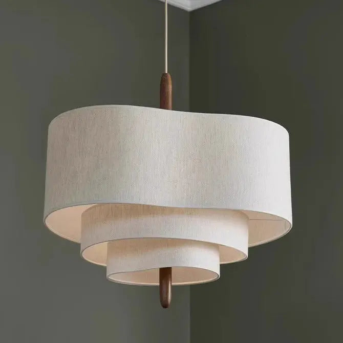 Traditional French Corrugated Fabric Shade Solid Wood 3-light Pendant Light for Living Room BulbSquare
