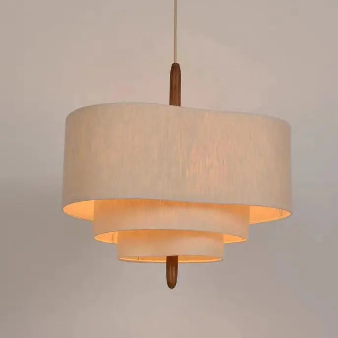 Traditional French Corrugated Fabric Shade Solid Wood 3-light Pendant Light for Living Room BulbSquare