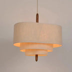 Traditional French Corrugated Fabric Shade Solid Wood 3-light Pendant Light for Living Room BulbSquare