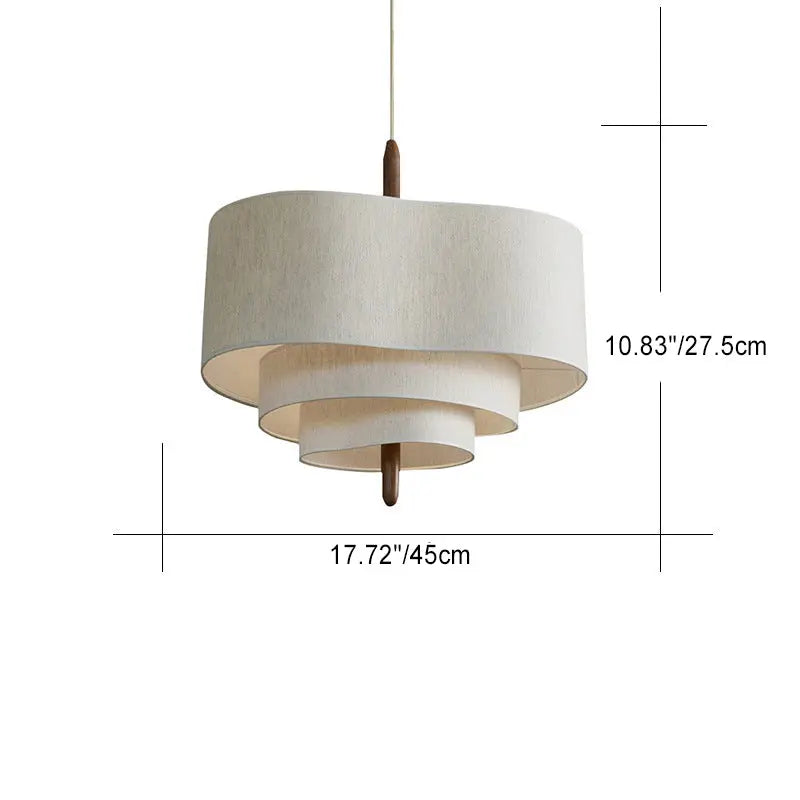 Traditional French Corrugated Fabric Shade Solid Wood 3-light Pendant Light for Living Room BulbSquare