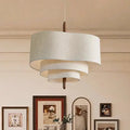 Traditional French Corrugated Fabric Shade Solid Wood 3-light Pendant Light for Living Room BulbSquare