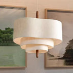 Traditional French Corrugated Fabric Shade Solid Wood 3-light Pendant Light for Living Room BulbSquare