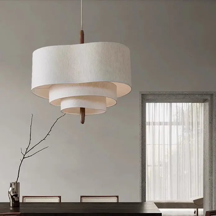 Traditional French Corrugated Fabric Shade Solid Wood 3-light Pendant Light for Living Room BulbSquare