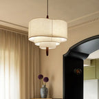 Traditional French Corrugated Fabric Shade Solid Wood 3-light Pendant Light for Living Room BulbSquare