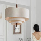 Traditional French Corrugated Fabric Shade Solid Wood 3-light Pendant Light for Living Room BulbSquare