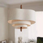 Traditional French Corrugated Fabric Shade Solid Wood 3-light Pendant Light for Living Room BulbSquare