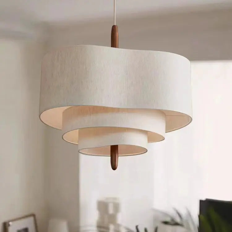 Traditional French Corrugated Fabric Shade Solid Wood 3-light Pendant Light for Living Room BulbSquare