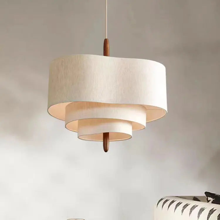 Traditional French Corrugated Fabric Shade Solid Wood 3-light Pendant Light for Living Room BulbSquare