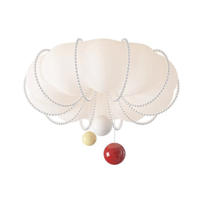 Contemporary Nordic Cream Pumpkin PE Shade Iron Ball LED Flush Mount Ceiling Light For Bedroom