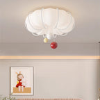 Contemporary Nordic Cream Pumpkin PE Shade Iron Ball LED Flush Mount Ceiling Light For Bedroom