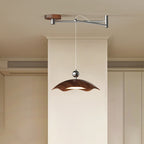 Contemporary Nordic Iron Imitation Wood Grain Round LED Rocker Arm Pendant Light For Living Room