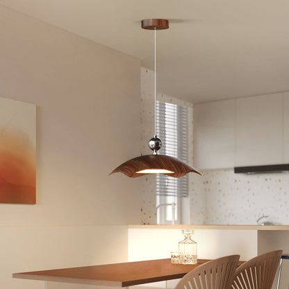 Contemporary Nordic Iron Imitation Wood Grain Round LED Rocker Arm Pendant Light For Living Room