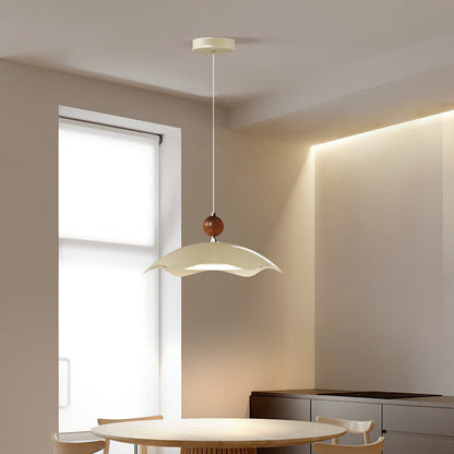 Contemporary Nordic Iron Imitation Wood Grain Round LED Rocker Arm Pendant Light For Living Room