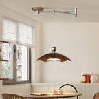 Contemporary Nordic Iron Imitation Wood Grain Round LED Rocker Arm Pendant Light For Living Room
