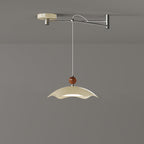 Contemporary Nordic Iron Imitation Wood Grain Round LED Rocker Arm Pendant Light For Living Room
