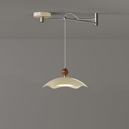 Contemporary Nordic Iron Imitation Wood Grain Round LED Rocker Arm Pendant Light For Living Room