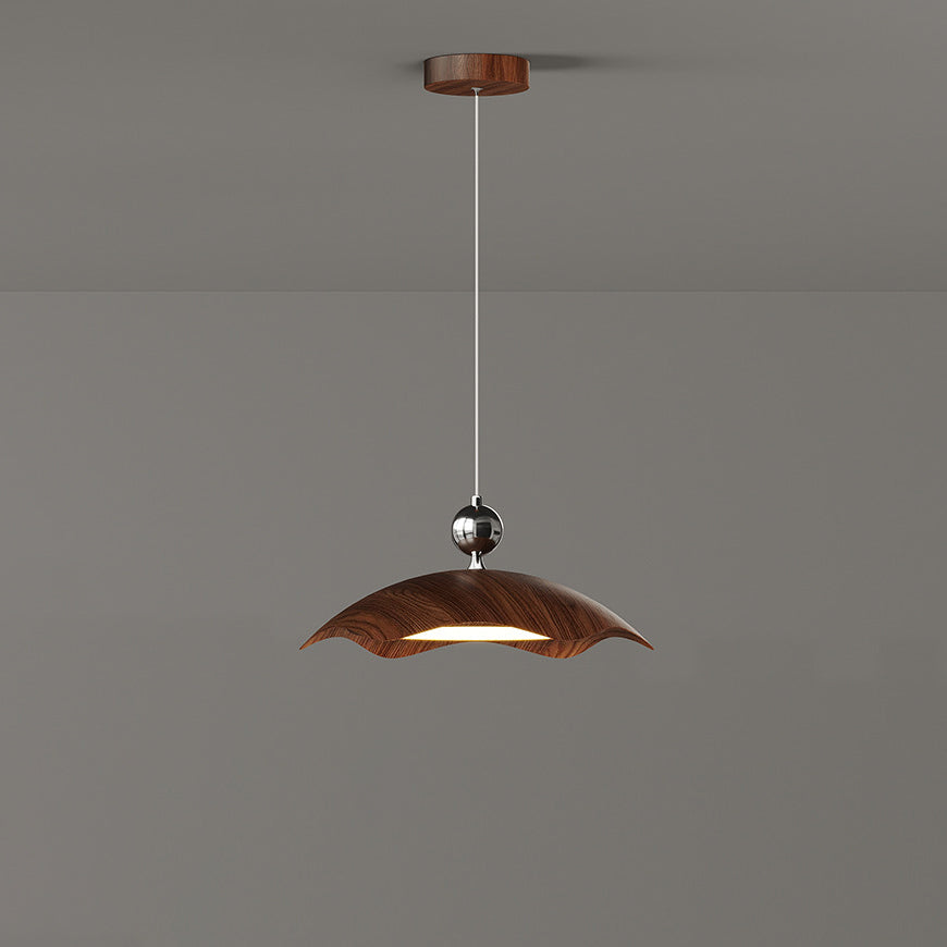 Contemporary Nordic Iron Imitation Wood Grain Round LED Rocker Arm Pendant Light For Living Room