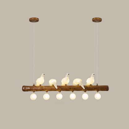 Traditional Vintage Resin Imitation Branch Bird Glass Shade 3/5/8/6/11/17-light Island Light Chandelier for Living Room
