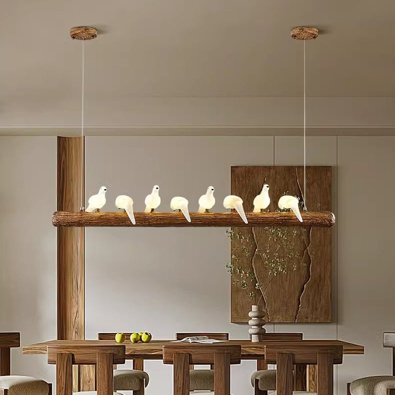 Traditional Vintage Resin Imitation Branch Bird Glass Shade 3/5/8/6/11/17-light Island Light Chandelier for Living Room BulbSquare