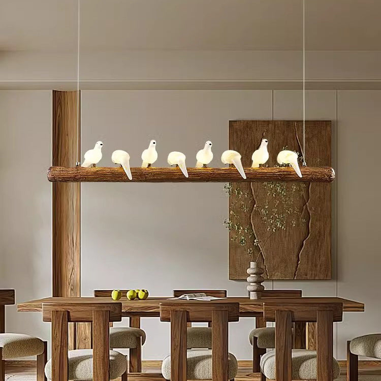 Traditional Vintage Resin Imitation Branch Bird Glass Shade 3/5/8/6/11/17-light Island Light Chandelier for Living Room