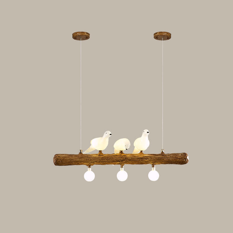 Traditional Vintage Resin Imitation Branch Bird Glass Shade 3/5/8/6/11/17-light Island Light Chandelier for Living Room BulbSquare