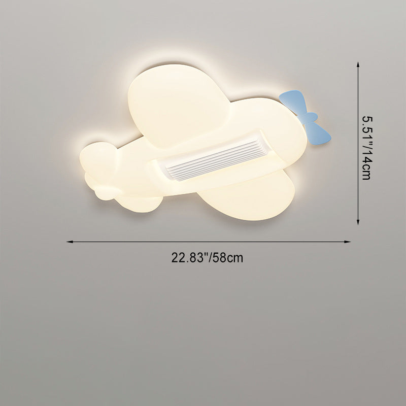 Lumendat Contemporary Creative Cartoon Airplane Cloud PE Shade LED Kids Flush Mount Ceiling Invisible Bladeless Fan Light For Bedroom Lumendat