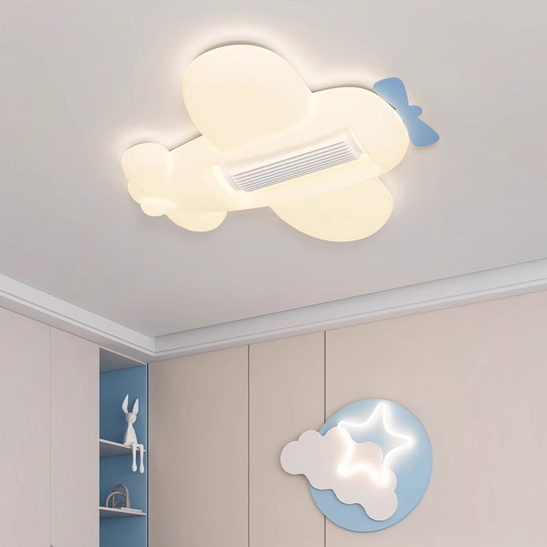 Lumendat Contemporary Creative Cartoon Airplane Cloud PE Shade LED Kids Flush Mount Ceiling Invisible Bladeless Fan Light For Bedroom Lumendat