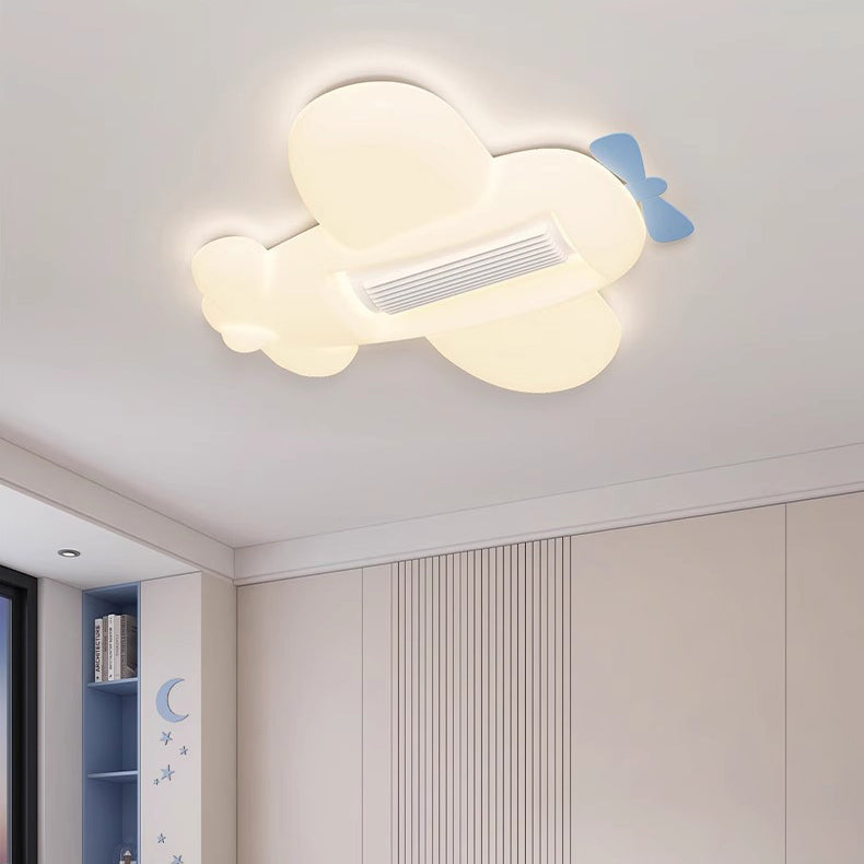 Lumendat Contemporary Creative Cartoon Airplane Cloud PE Shade LED Kids Flush Mount Ceiling Invisible Bladeless Fan Light For Bedroom Lumendat