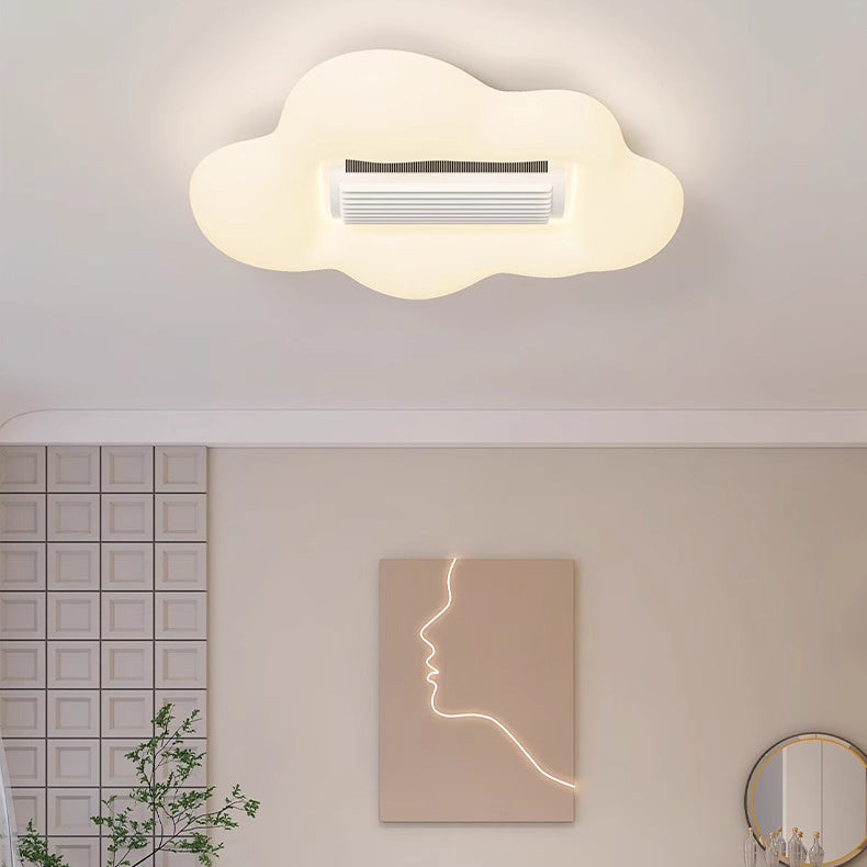 Lumendat Contemporary Creative Cartoon Airplane Cloud PE Shade LED Kids Flush Mount Ceiling Invisible Bladeless Fan Light For Bedroom Lumendat