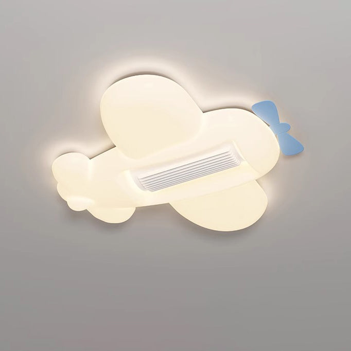Lumendat Contemporary Creative Cartoon Airplane Cloud PE Shade LED Kids Flush Mount Ceiling Invisible Bladeless Fan Light For Bedroom Lumendat