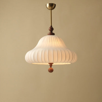 Traditional Vintage Imitation Silk Round Shade Ash Wood 1-Light Pendant Light For Living Room
