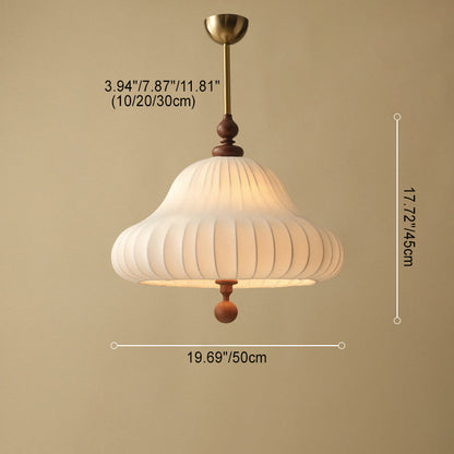 Traditional Vintage Imitation Silk Round Shade Ash Wood 1-Light Pendant Light For Living Room