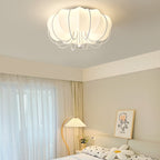 Contemporary Nordic Iron PE Pumpkin Shade Pearl Decoration LED Flush Mount Ceiling Light For Bedroom