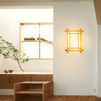 Traditional Japanese Rectangular Solid Wood Frame Faux Parchment Shade 2-Light Wall Sconce Lamp For Bedroom