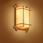 Traditional Japanese Rectangular Solid Wood Frame Faux Parchment Shade 2-Light Wall Sconce Lamp For Bedroom