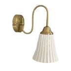 Traditional French Antique Brass Gooseneck Ceramic Pleated Shade 1-Light Wall Sconce Lamp For Bedroom