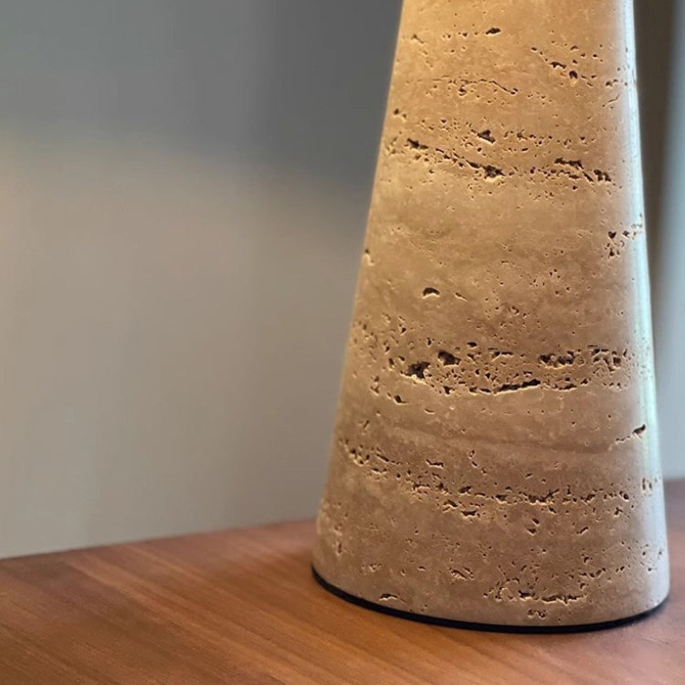 Traditional Japanese Fabric Conical Shade Yellow Travertine Base 1-Light Table Lamp For Study Lumendat