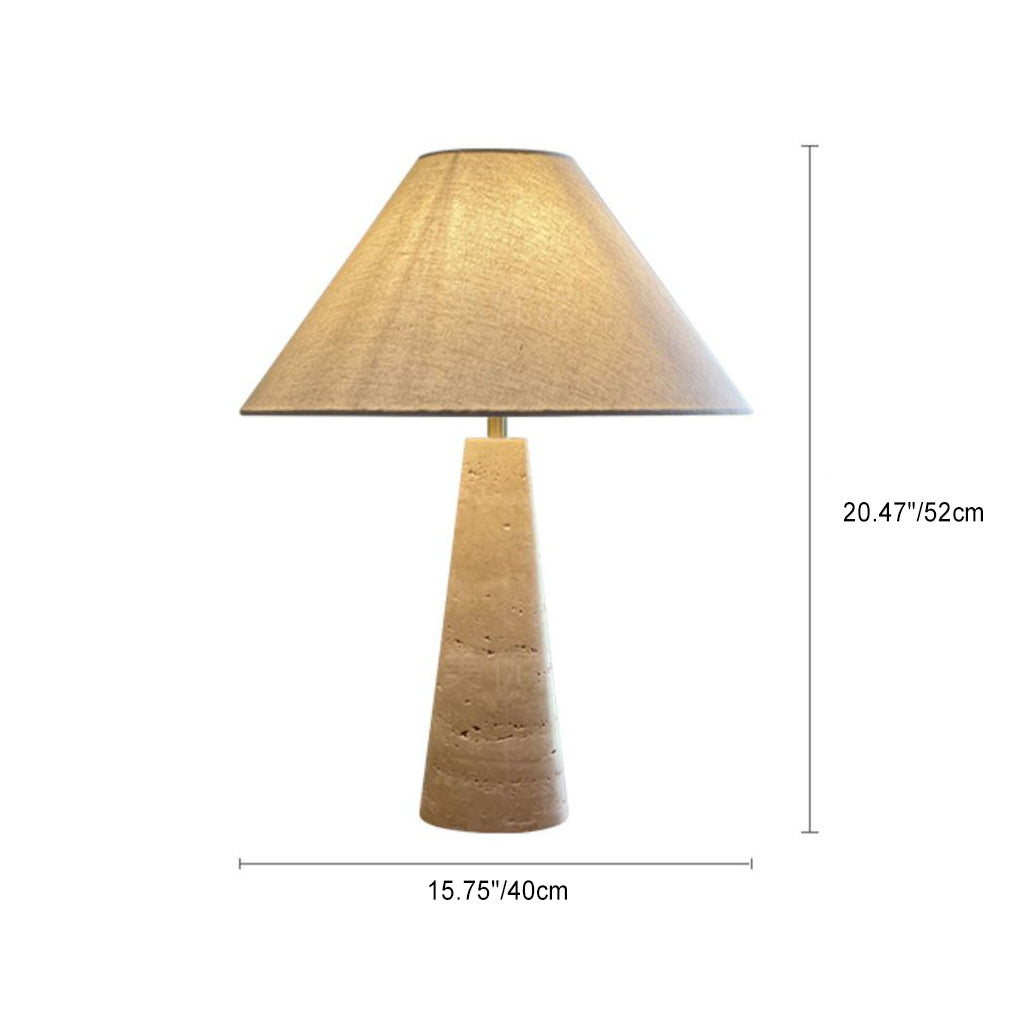 Traditional Japanese Fabric Conical Shade Yellow Travertine Base 1-Light Table Lamp For Study Lumendat
