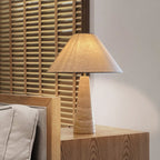 Traditional Japanese Fabric Conical Shade Yellow Travertine Base 1-Light Table Lamp For Study Lumendat